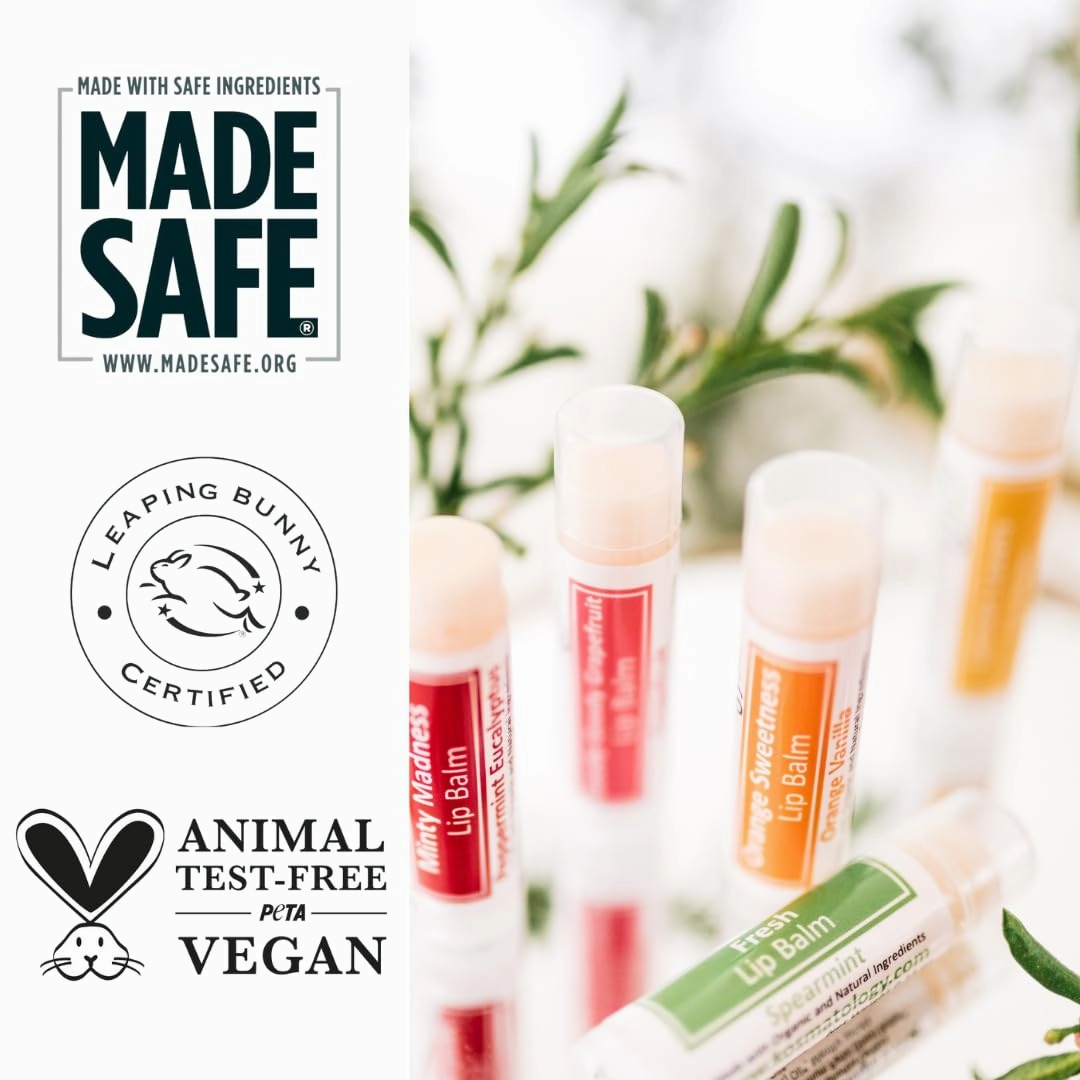 Organic Peppermint Eucalyptus Lip Balm - Minty Madness 4 Pack | Beeswax Free | Vegan | 100% Natural Moisturizer for Cracked & Dry Lips