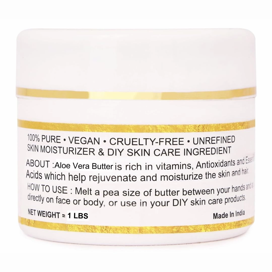 Organic Raw Aloe Vera Butter 100% Pure,Natural & Unrefined| Skin Moisturizer For Face, Body & Hair| 1 LBS/450 GM Ivory/White Grade A | DIY Creams, Balms, Lotions, Soaps| Softens Dry & Tough Skin
