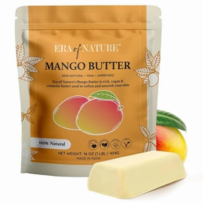 Organic Unrefined Raw Mango Body Butter Block 16oz - Moisturizing Mango Seed Raw Butter Bar for Skin & Hair, DIY Lip Balm Base, Cream, Soap & Lotion Making Supplies, Personal Skincare
