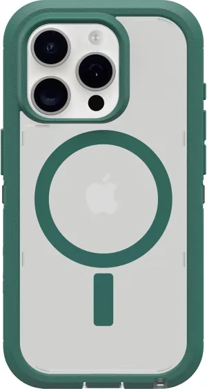 OtterBox iPhone 15 Pro (Only) Defender Series XT Clear Case - Velvet Evergreen (Clear), screenless, Rugged, Snaps to MagSafe, Lanyard Attachment