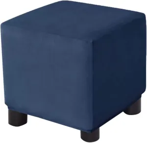 Ottoman Cover Square Velvet Storage Ottoman Slipcovers Thick Stretch Footrest Foot Stool Covers Protector with Elastic Band(Small-Navy)