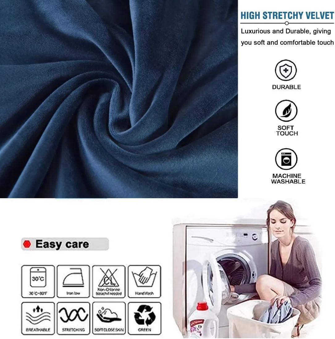 Ottoman Cover Square Velvet Storage Ottoman Slipcovers Thick Stretch Footrest Foot Stool Covers Protector with Elastic Band(Small-Navy)