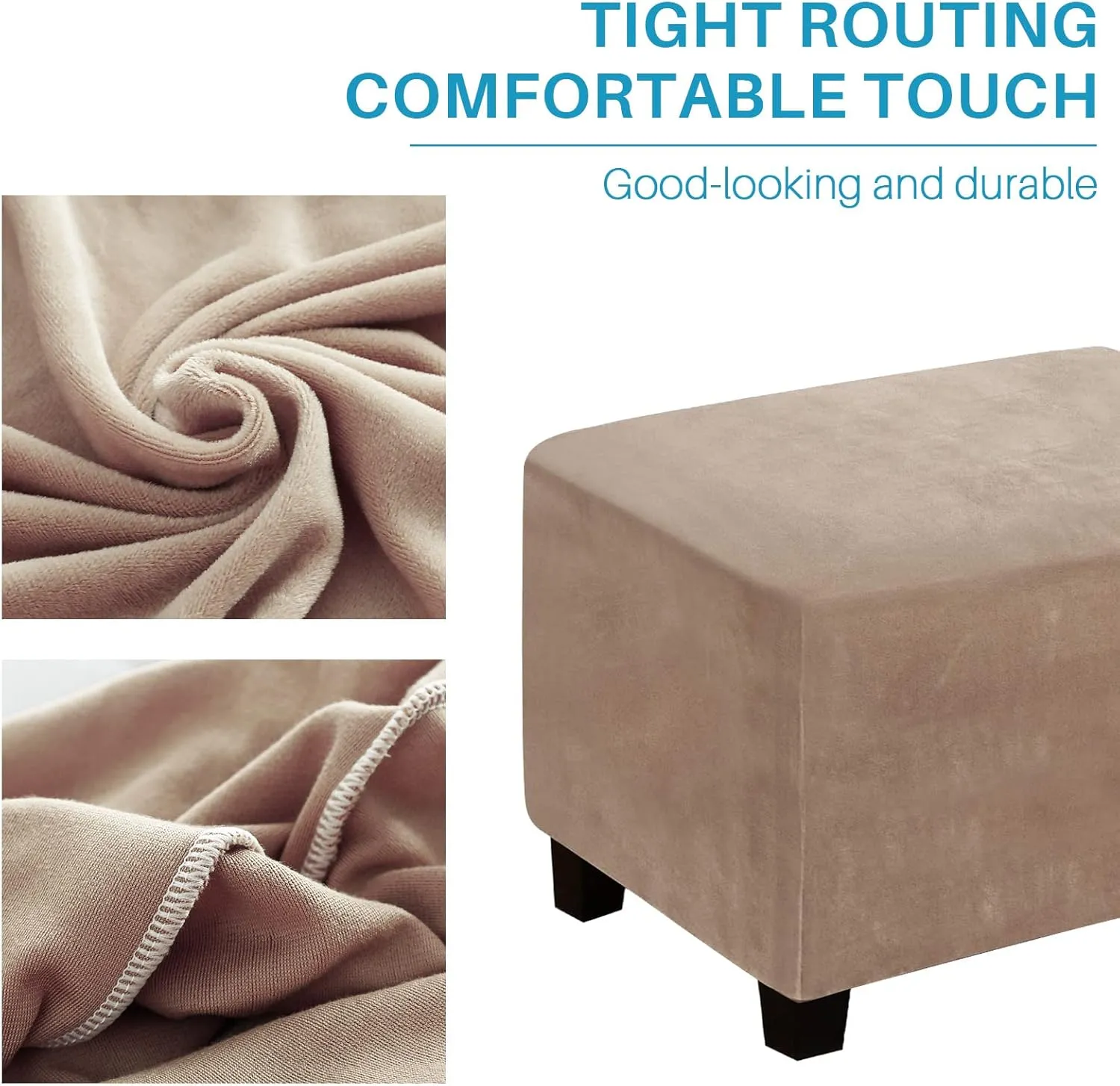 Ottoman Cover, Stretch Rectangle Velvet Ottoman Slipcovers of Foot Stool for Living Room, Folding Storage Furniture Protector with Elastic Bottom, Machine Washable(Brown, L)