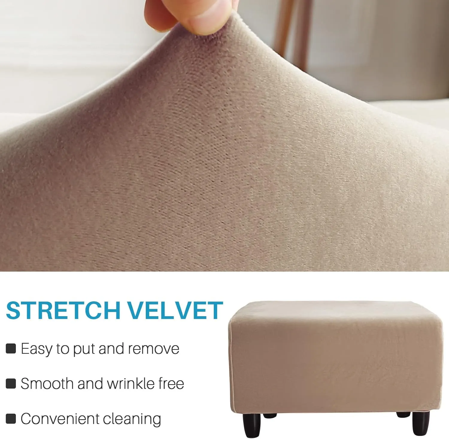 Ottoman Cover, Stretch Rectangle Velvet Ottoman Slipcovers of Foot Stool for Living Room, Folding Storage Furniture Protector with Elastic Bottom, Machine Washable(Brown, L)