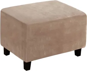 Ottoman Cover, Stretch Rectangle Velvet Ottoman Slipcovers of Foot Stool for Living Room, Folding Storage Furniture Protector with Elastic Bottom, Machine Washable(Brown, L)