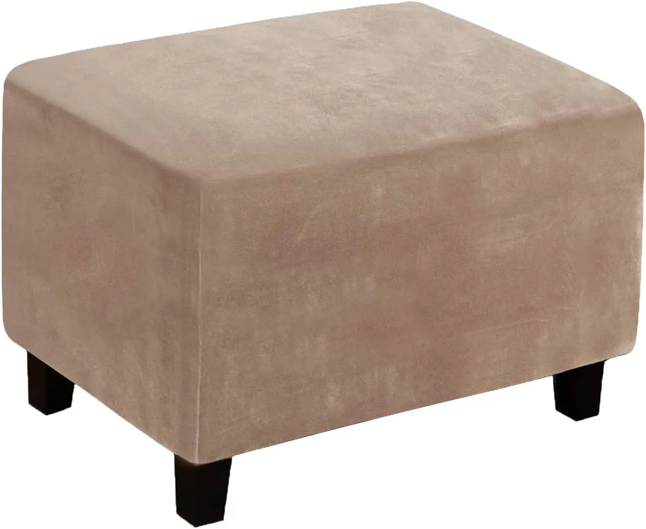 Ottoman Cover, Stretch Rectangle Velvet Ottoman Slipcovers of Foot Stool for Living Room, Folding Storage Furniture Protector with Elastic Bottom, Machine Washable(Brown, L)
