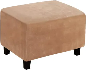Ottoman Cover, Stretch Rectangle Velvet Ottoman Slipcovers of Foot Stool for Living Room, Folding Storage Furniture Protector with Elastic Bottom, Machine Washable(Camel, L)