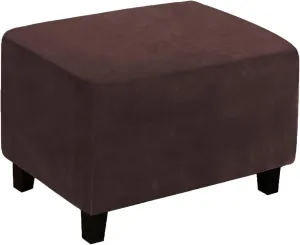 Ottoman Cover, Stretch Rectangle Velvet Ottoman Slipcovers of Foot Stool for Living Room, Folding Storage Furniture Protector with Elastic Bottom, Machine Washable(Dark Brown, L)