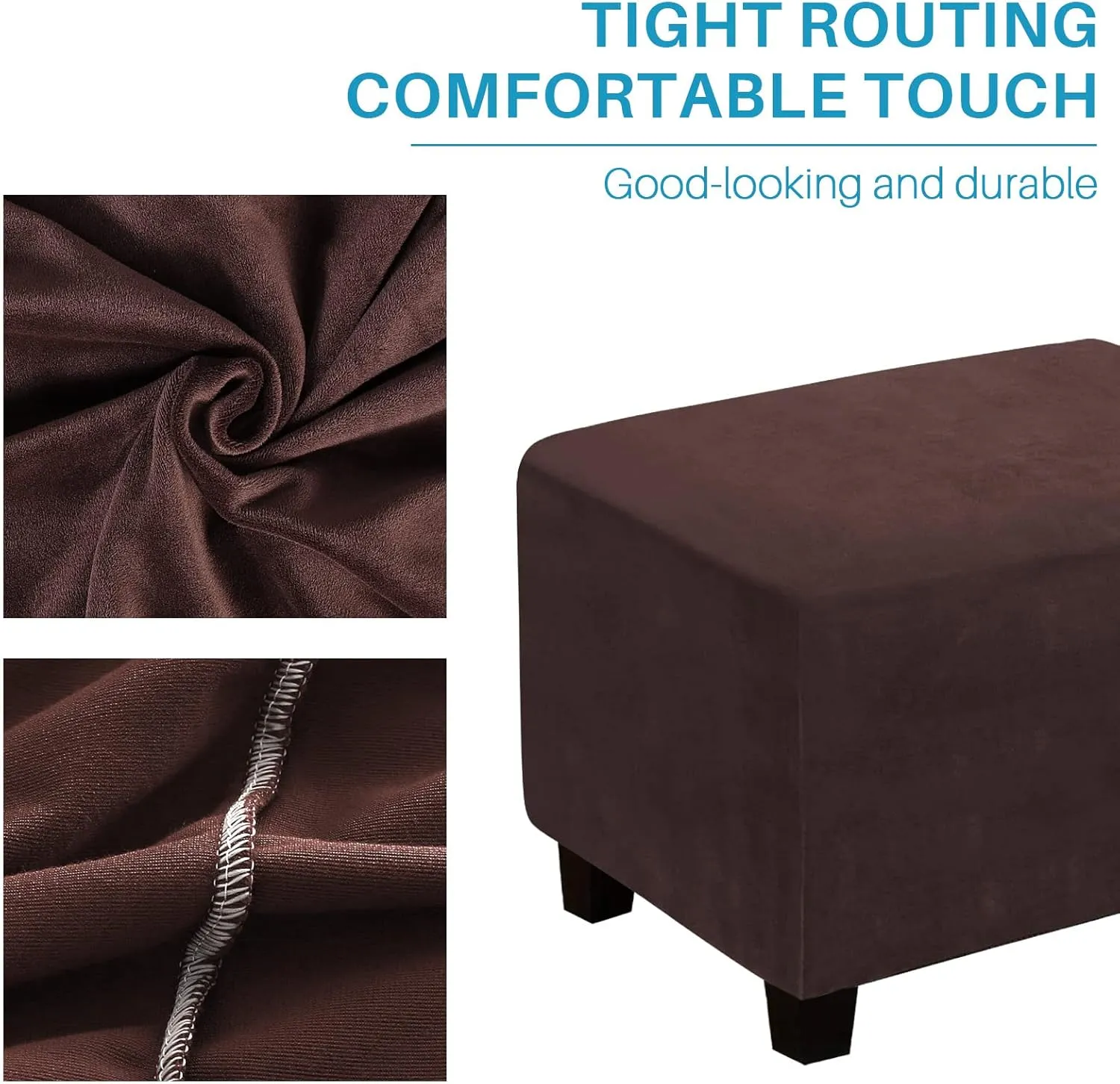 Ottoman Cover, Stretch Rectangle Velvet Ottoman Slipcovers of Foot Stool for Living Room, Folding Storage Furniture Protector with Elastic Bottom, Machine Washable(Dark Brown, L)