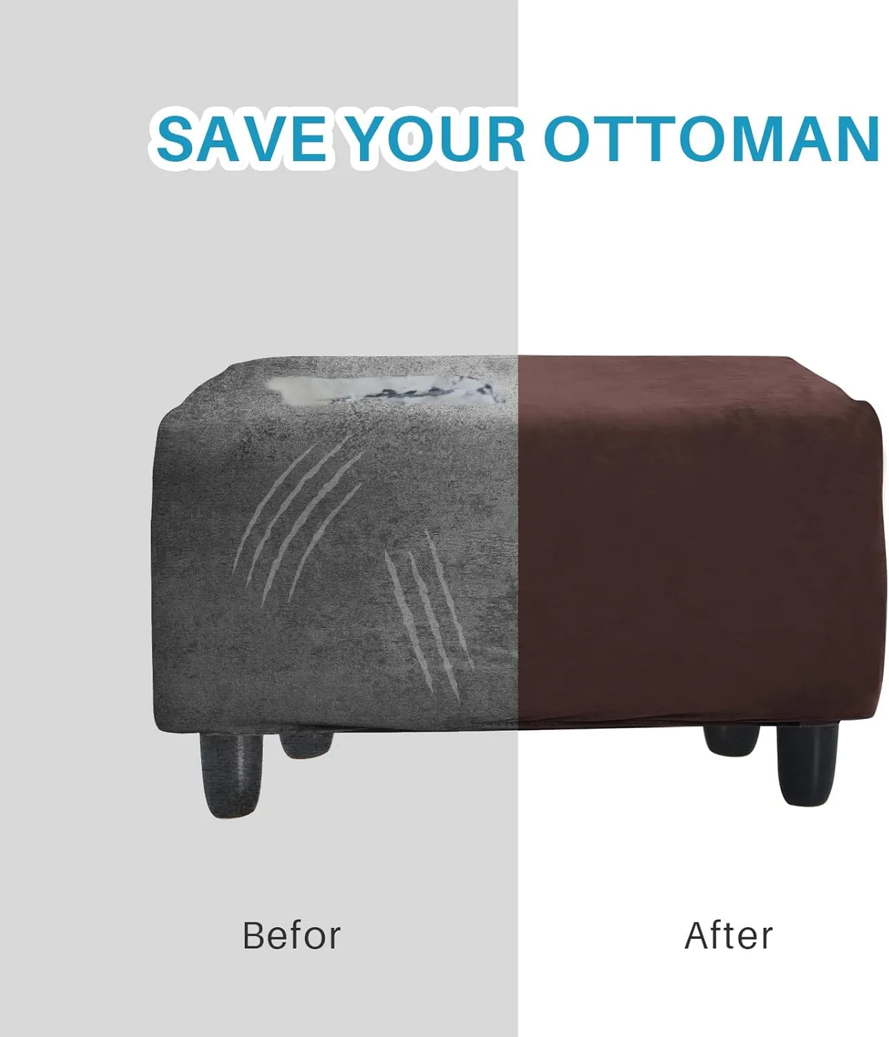 Ottoman Cover, Stretch Rectangle Velvet Ottoman Slipcovers of Foot Stool for Living Room, Folding Storage Furniture Protector with Elastic Bottom, Machine Washable(Dark Brown, L)