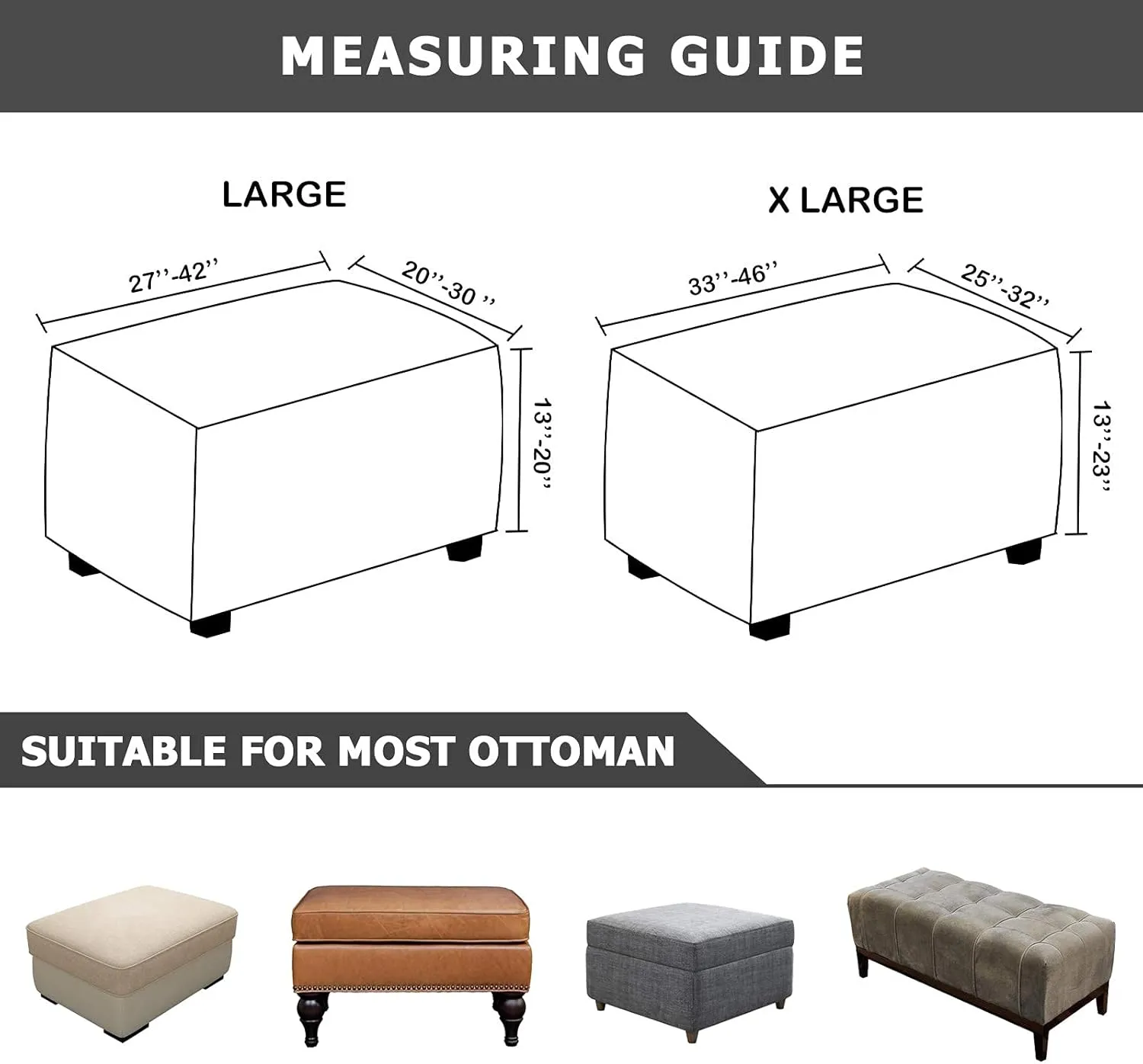 Ottoman Cover, Stretch Rectangle Velvet Ottoman Slipcovers of Foot Stool for Living Room, Folding Storage Furniture Protector with Elastic Bottom, Machine Washable(Gray Blue, L)