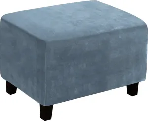 Ottoman Cover, Stretch Rectangle Velvet Ottoman Slipcovers of Foot Stool for Living Room, Folding Storage Furniture Protector with Elastic Bottom, Machine Washable(Gray Blue, L)