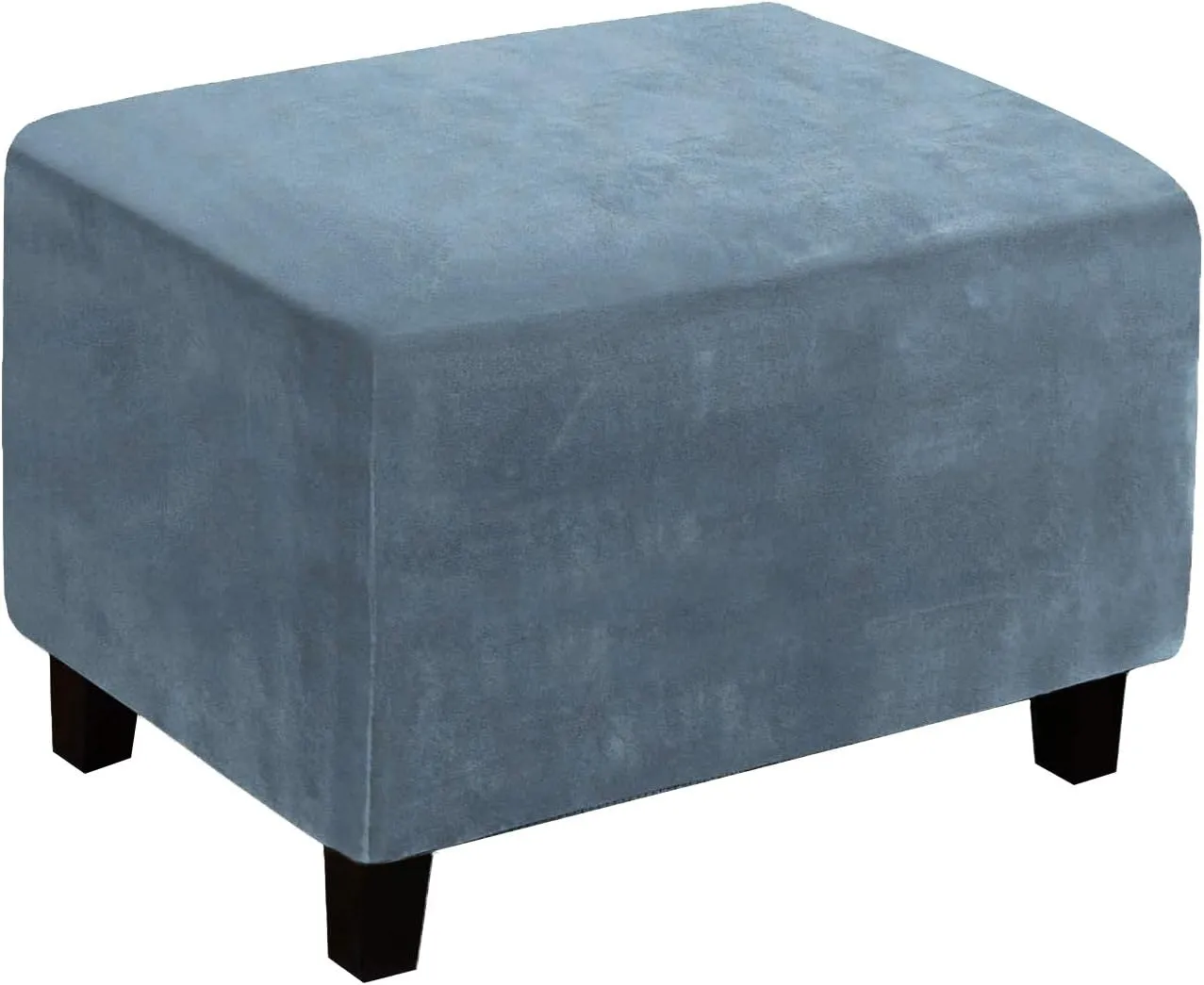Ottoman Cover, Stretch Rectangle Velvet Ottoman Slipcovers of Foot Stool for Living Room, Folding Storage Furniture Protector with Elastic Bottom, Machine Washable(Gray Blue, L)