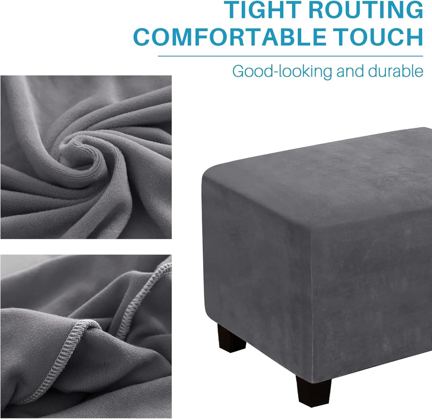 Ottoman Cover, Stretch Rectangle Velvet Ottoman Slipcovers of Foot Stool for Living Room, Folding Storage Furniture Protector with Elastic Bottom, Machine Washable(Gray, L)