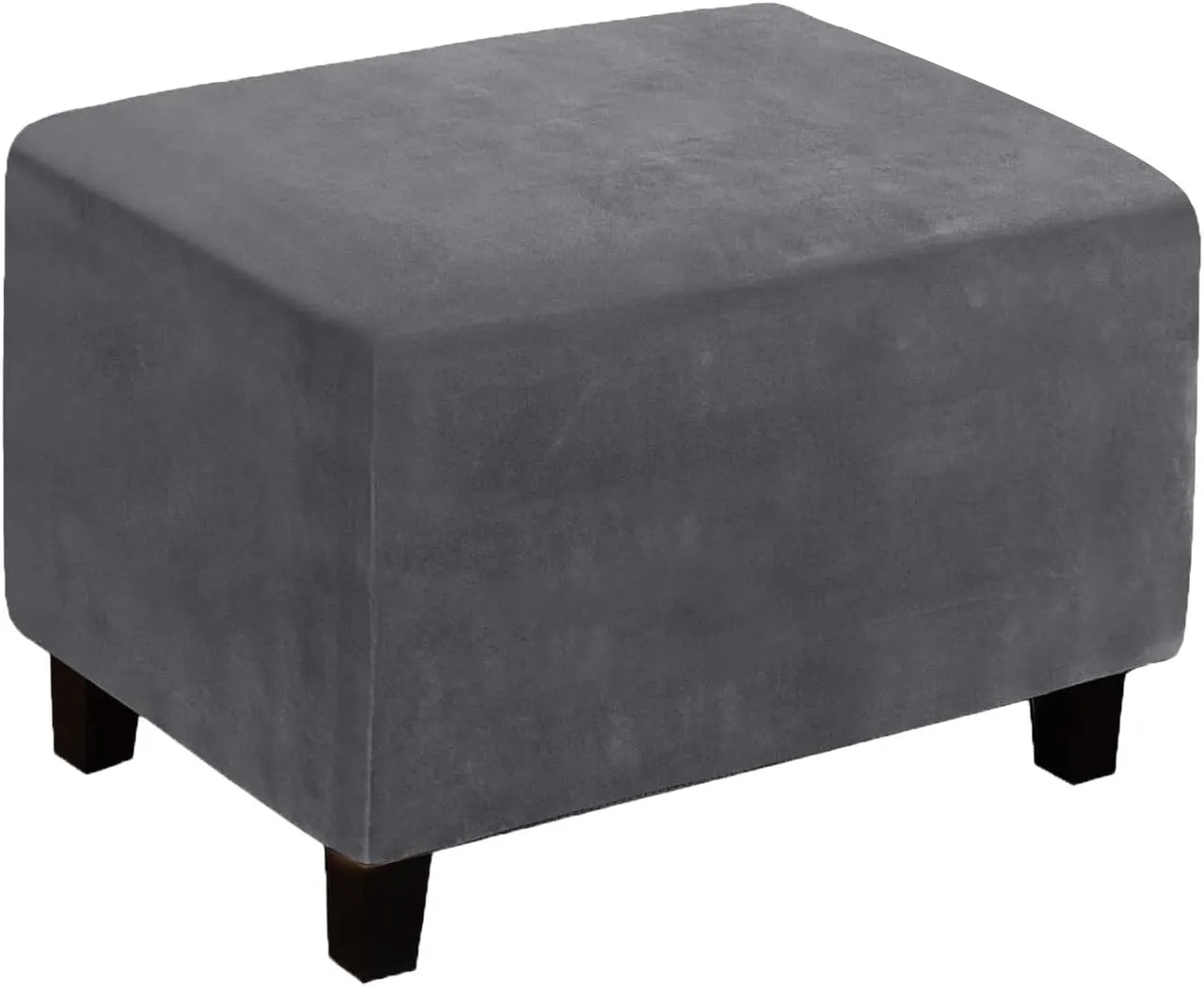 Ottoman Cover, Stretch Rectangle Velvet Ottoman Slipcovers of Foot Stool for Living Room, Folding Storage Furniture Protector with Elastic Bottom, Machine Washable(Gray, L)