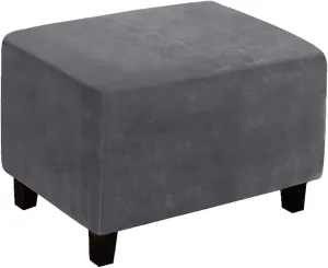 Ottoman Cover, Stretch Rectangle Velvet Ottoman Slipcovers of Foot Stool for Living Room, Folding Storage Furniture Protector with Elastic Bottom, Machine Washable(Gray, L)