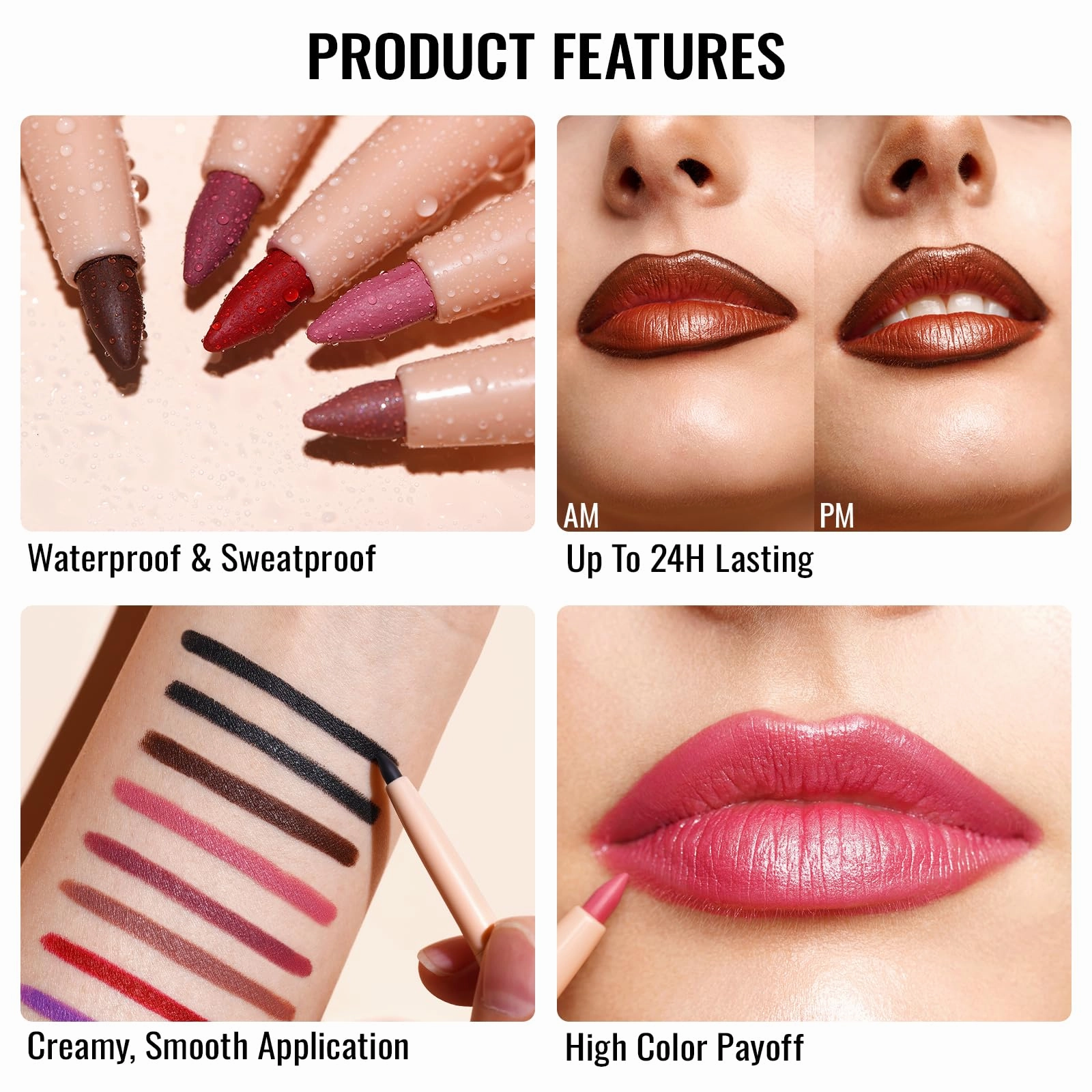 Oulac Waterproof Lipliner Pencil - Smooth and Creamy, Retractable Lip Makeup for Precision Application, Vegan & Cruelty-Free, LL02 Tempting Taupe