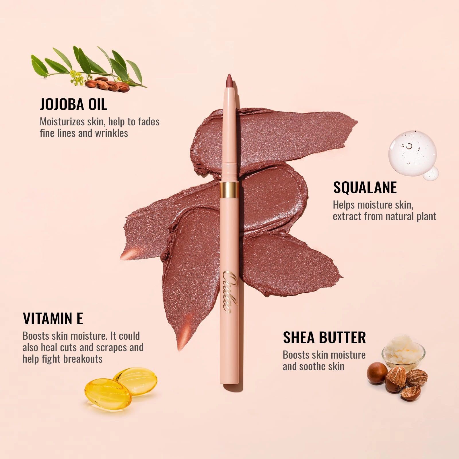 Oulac Waterproof Lipliner Pencil - Smooth and Creamy, Retractable Lip Makeup for Precision Application, Vegan & Cruelty-Free, LL02 Tempting Taupe