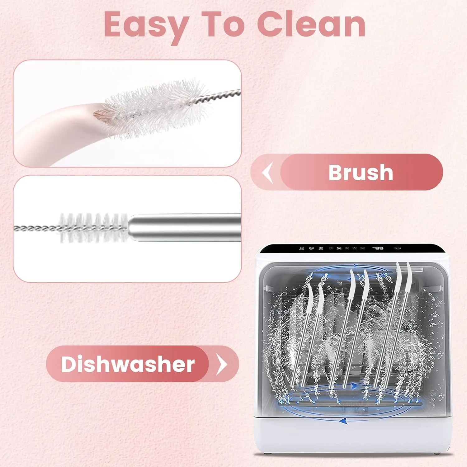 OUTXE Anti Wrinkle Straw 6 Pcs, Flat Wide Drinking Straw for Stanley Cup 40 oz 30 oz, Reusable Wrinkle Free Long Stainless Steel Metal Straw for Lip with Cleaning Brush and Carrying Bag