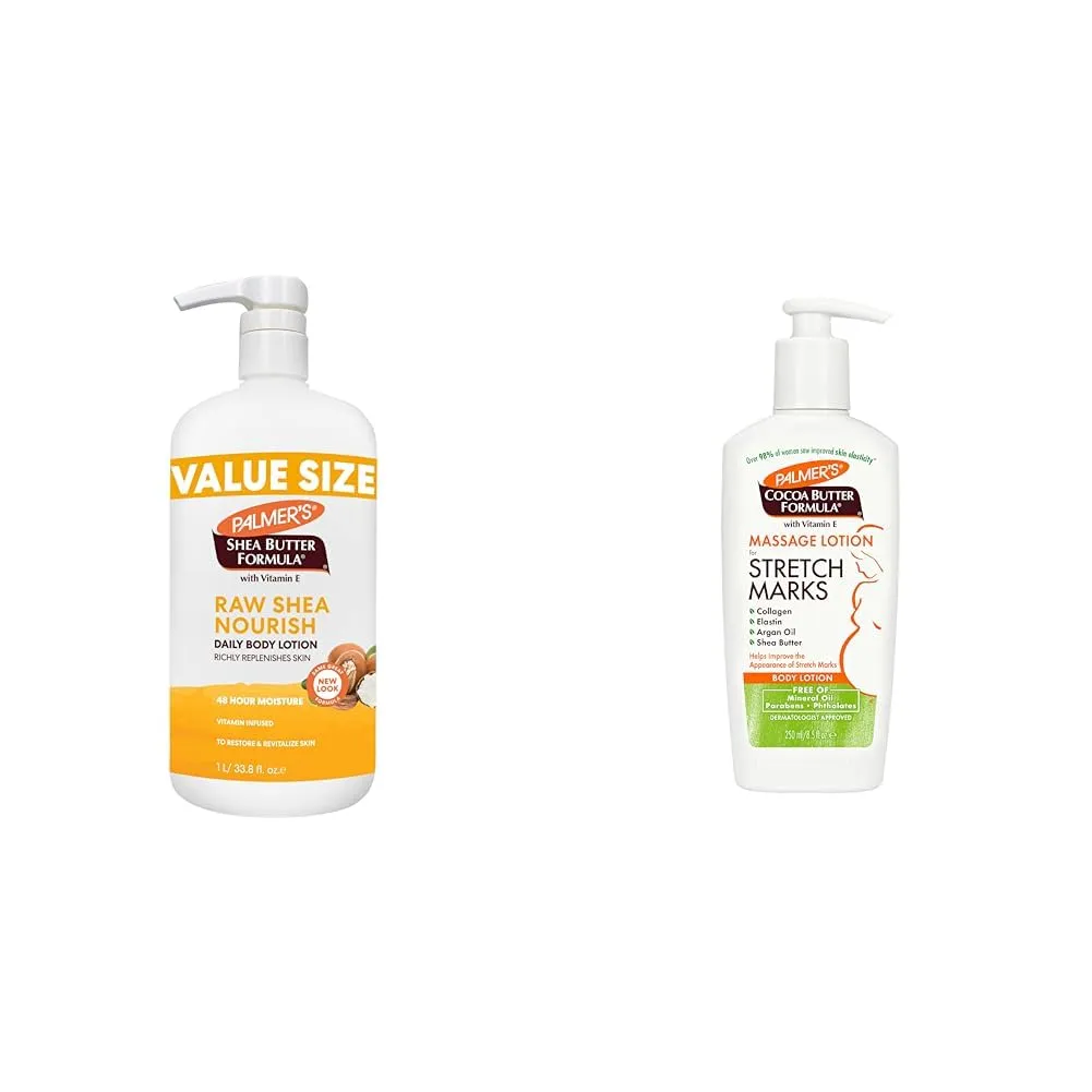 Palmer's Shea Formula Raw Shea Body Lotion for Dry Skin, Hand & Body Moisturizer & Cocoa Butter Formula Massage Lotion for Stretch Marks, Pregnancy Skin Care, Belly Cream