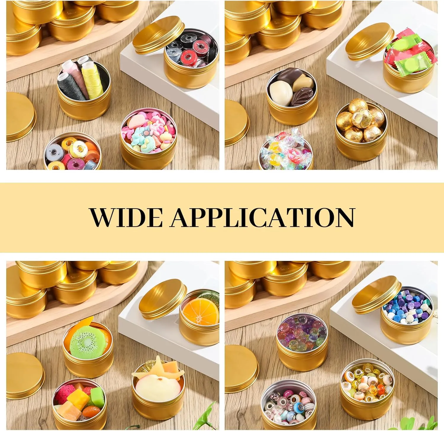Patelai 4 oz Metal Round Tins Aluminum Tin Cans Salve Tins Containers with Screw Lid 10 Sheets Stickers for Salve Spice Candies Balms Candles (Gold)