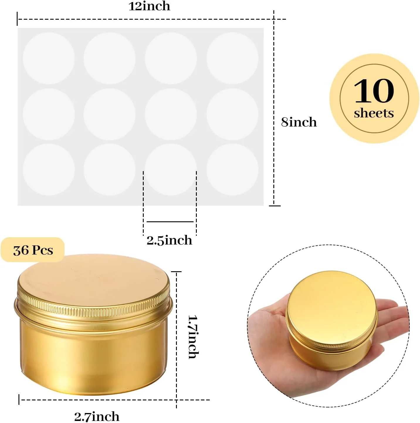 Patelai 4 oz Metal Round Tins Aluminum Tin Cans Salve Tins Containers with Screw Lid 10 Sheets Stickers for Salve Spice Candies Balms Candles (Gold)