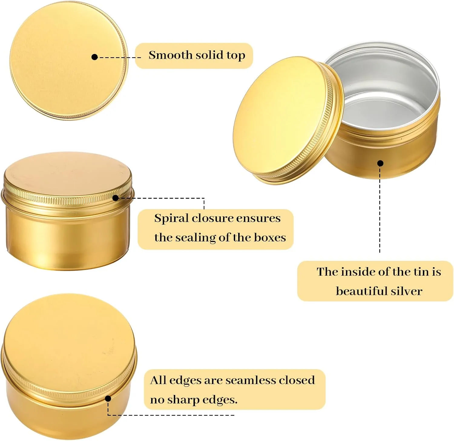 Patelai 4 oz Metal Round Tins Aluminum Tin Cans Salve Tins Containers with Screw Lid 10 Sheets Stickers for Salve Spice Candies Balms Candles (Gold)