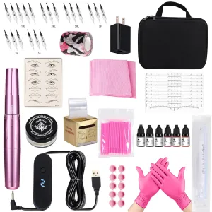Permanent Eyebrow Makeup Tattoo Pen Kit for Eyebrow Lip Eyeliner Complete Rotary Tattoo Pen Machine Kit with 20pcs Cartridge Needles Microblading Supplies Tattoo Inks for Artists