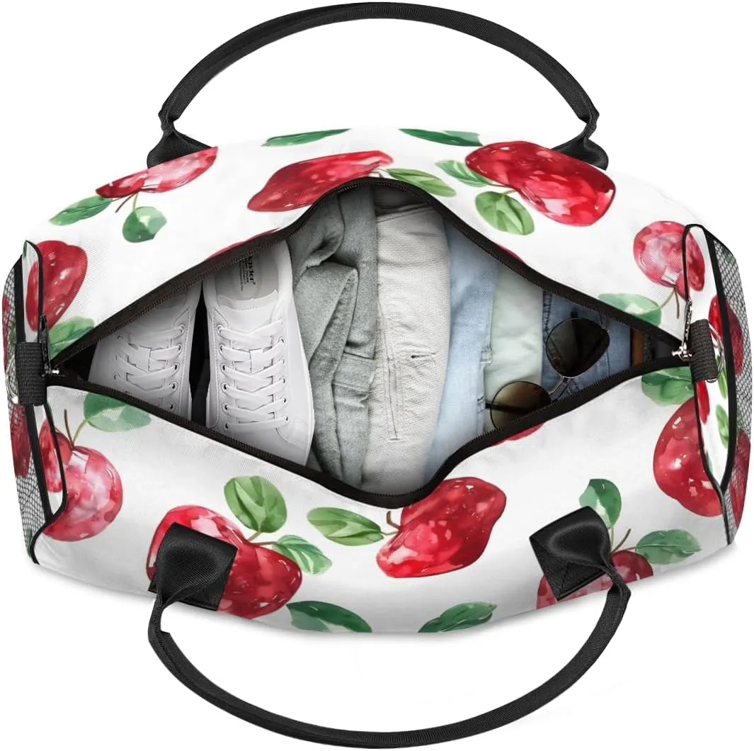 Personalized Cute Apples Pattern Travel Duffel Bag with Name, Custom Gym Sport Bag Ripe Fruit Carry On Weekend Overnight Duffel Bag for Men Women