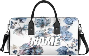 Personalized Grapes Fruit Travel Duffel Bag with Name, Custom Gym Sport Bag Grape Leaves Carry On Weekend Overnight Duffel Bag for Men Women