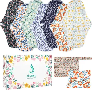 PHOGARY Reusable Menstrual Pads, Reusable Sanitary Pads for Women, Washable Overnight Cloth Menstrual Pads Heavy Flow with Wet Bag (7 in 1, 10in*7in)