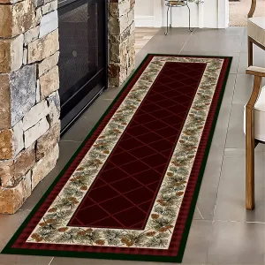Pine Cone Hallway Runner Rug for Walkway, 2x10ft, Classic Retro Red Plaid Indoor Rug, Soft Non-Slip Absorbent Kitchen Mats, Cozy Thin Non-Shedding Low Pile Rug for Porch Laundryroom