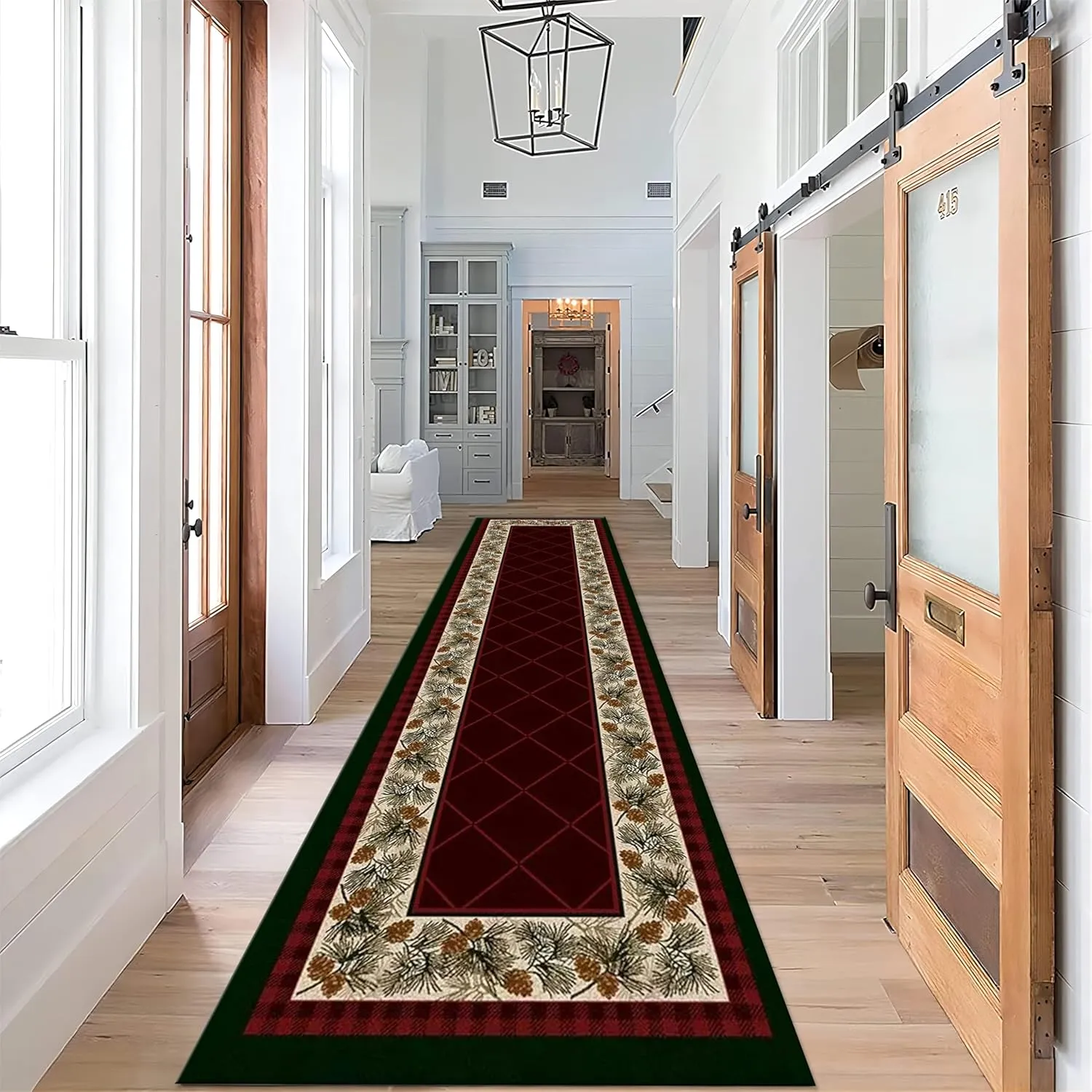 Pine Cone Hallway Runner Rug for Walkway, 2x10ft, Classic Retro Red Plaid Indoor Rug, Soft Non-Slip Absorbent Kitchen Mats, Cozy Thin Non-Shedding Low Pile Rug for Porch Laundryroom