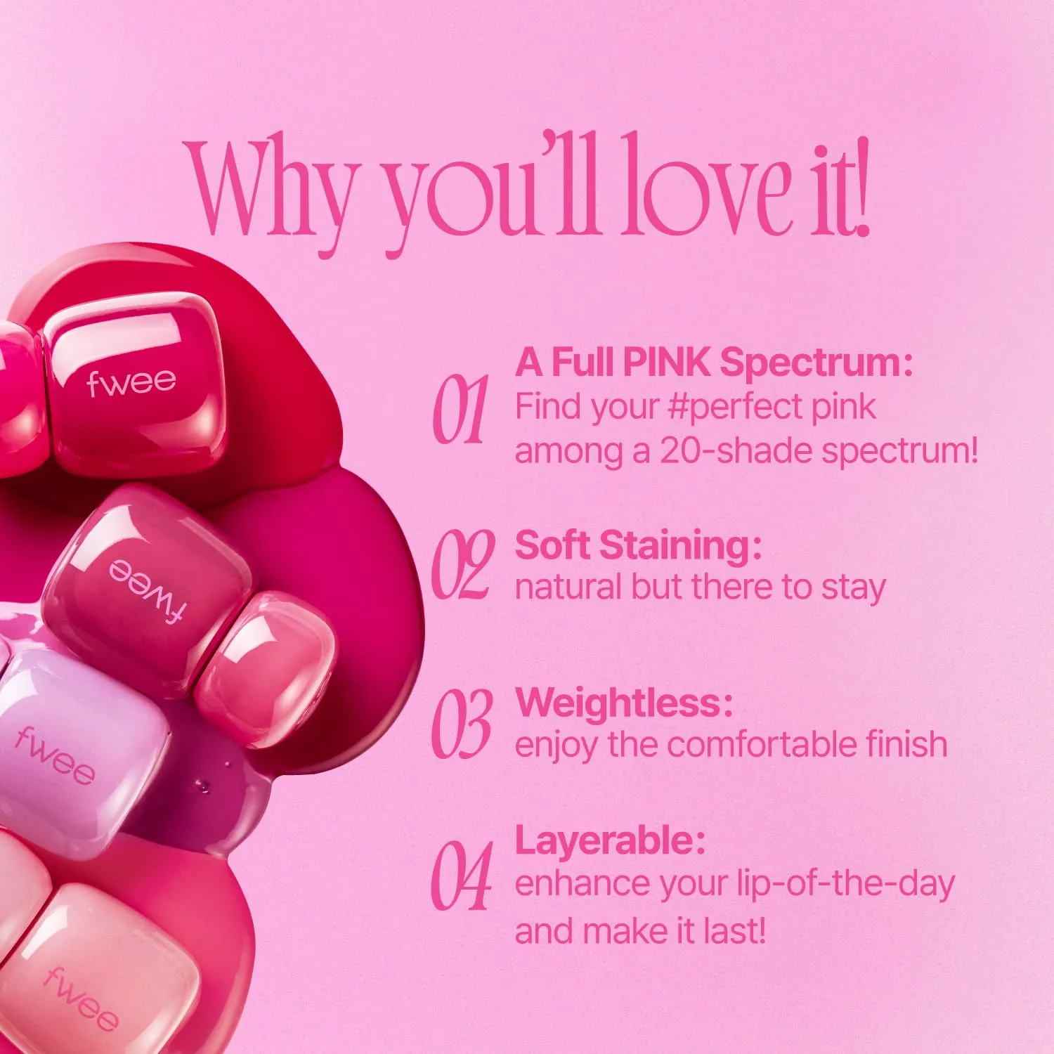 Pink Obsession Stay-Fit Lip Tint | M04 Need Pink | Weightless & Layerable Tint for Smudge-proof, Long-lasting Wear | Soft Blur Finish or Vibrant Flush | 3.8g