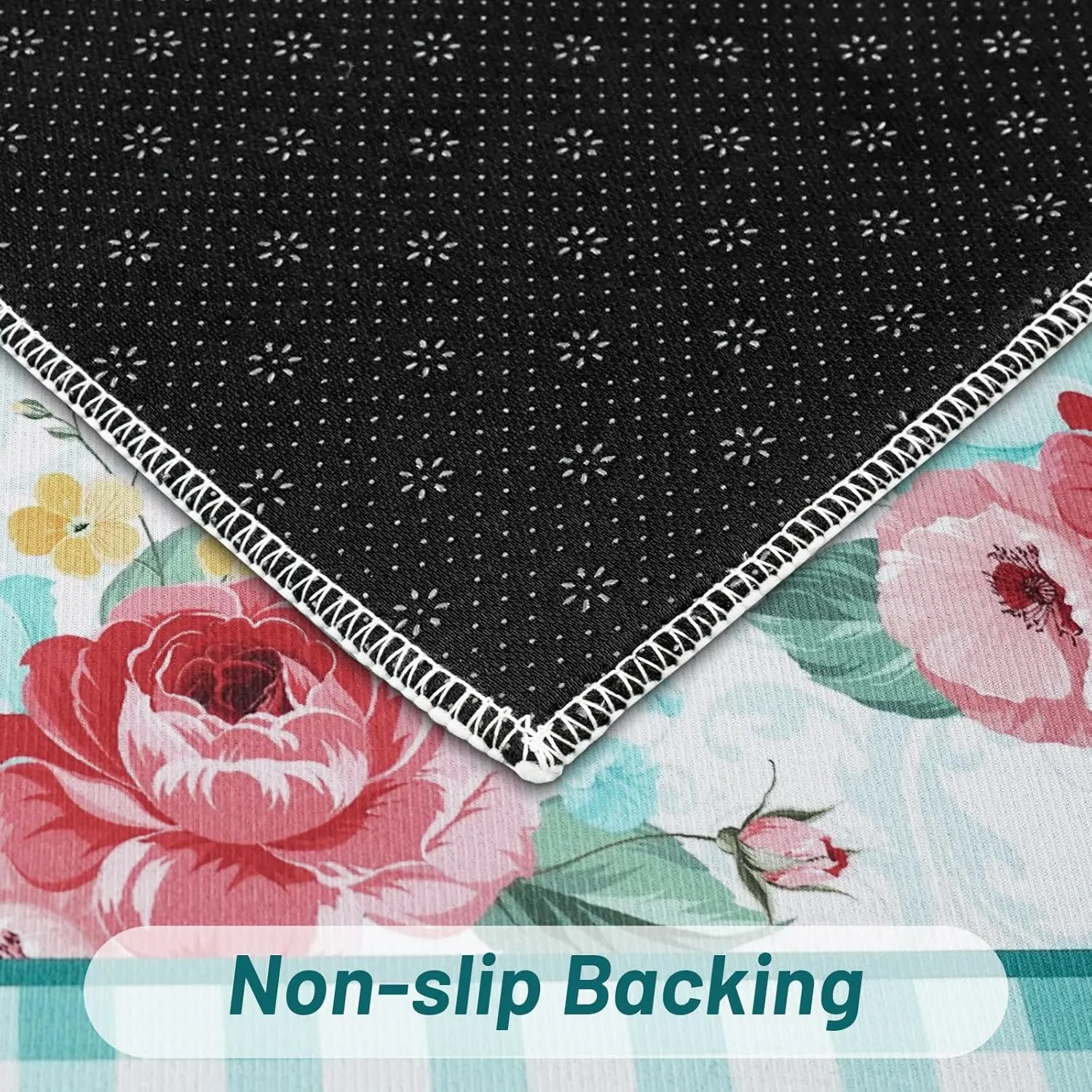 Pioneer Woman Kitchen Rugs and Mats Non-Skid Washable for Floor, Floral Pioneer Woman Teal Kitchen Decor and Accessories Kitchen Mat Set of 2, 17"x30" 17"x47"