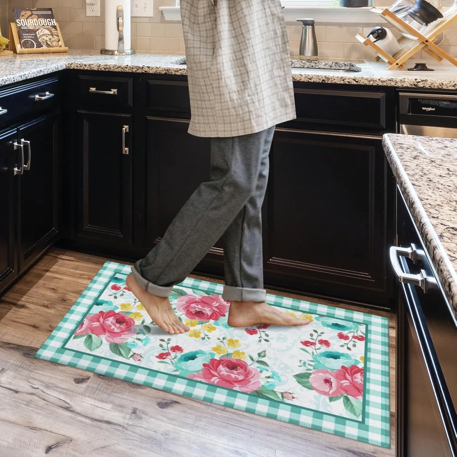 Pioneer Woman Kitchen Rugs and Mats Non-Skid Washable for Floor, Floral Pioneer Woman Teal Kitchen Decor and Accessories Kitchen Mat Set of 2, 17"x30" 17"x47"