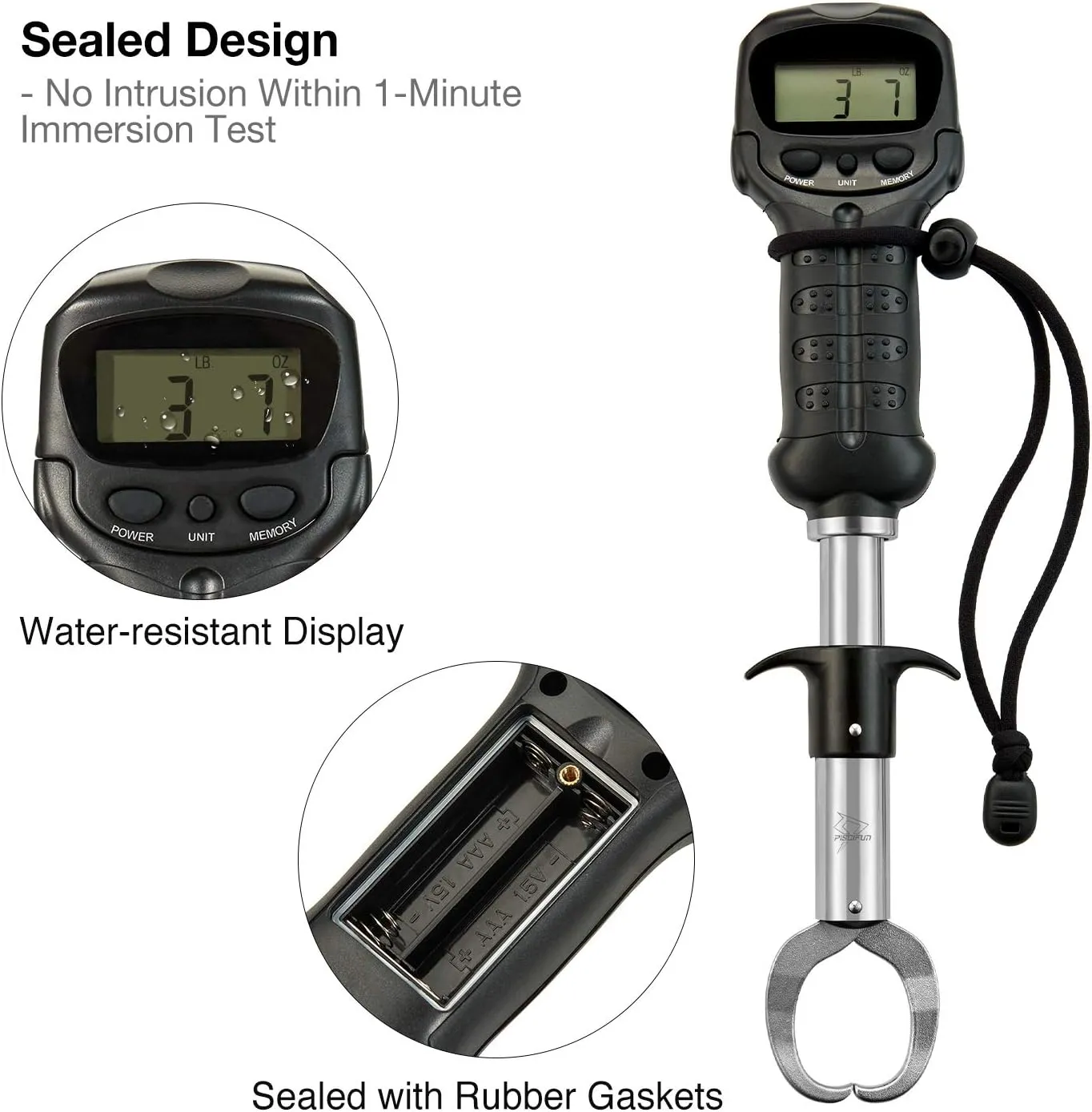 Piscifun Fish Gripper with Digital Fish Scale, Memory Function Fishing Scale, Save Up to Most 10 Set of Weight, Saltwater-Resistant, Portable Stainless Steel Fish Lip Gripper, Fishing Gear Gift