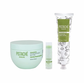 Pistaché Skincare Pistachio Oil Essential Body Care Trio Set   Whipped Body Butter   Hand Cream   Lip Balm   Moisturizing   Softening   Vitamin E   Antioxidant Protection