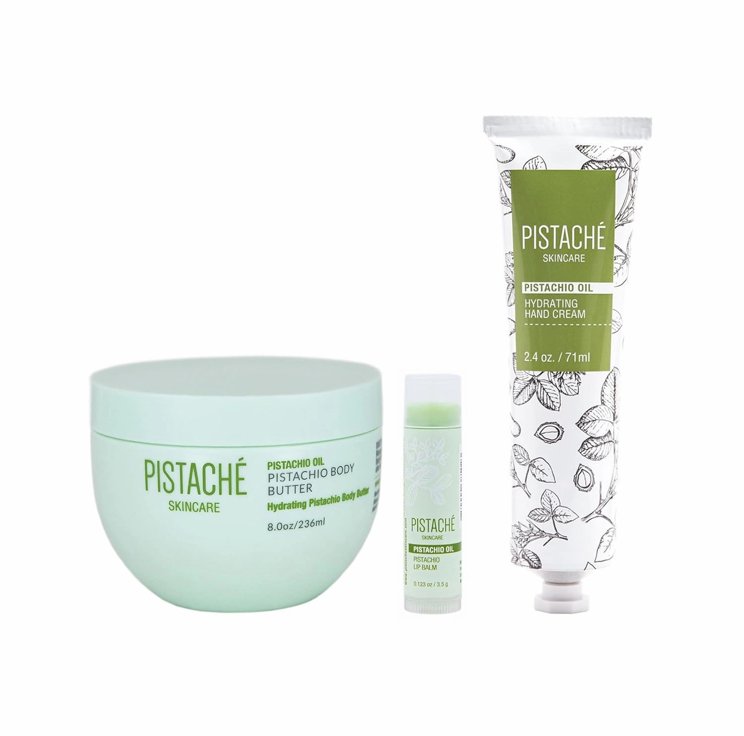 Pistaché Skincare Pistachio Oil Essential Body Care Trio Set   Whipped Body Butter   Hand Cream   Lip Balm   Moisturizing   Softening   Vitamin E   Antioxidant Protection