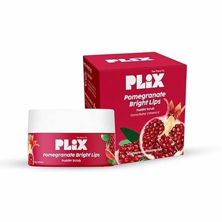 Pomegranate Lip Scrub for Dry Chapped Lips, Brightening Treatment with Cocoa Butter and Vitamin E, 15g