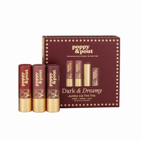 Poppy & Pout All Natural Lip Tints, Sustainable Cardboard Tubes, Hand-filled, Beeswax, Vitamin E, Coconut Oil, Cruelty Free (Dark & Dreamy Trio)