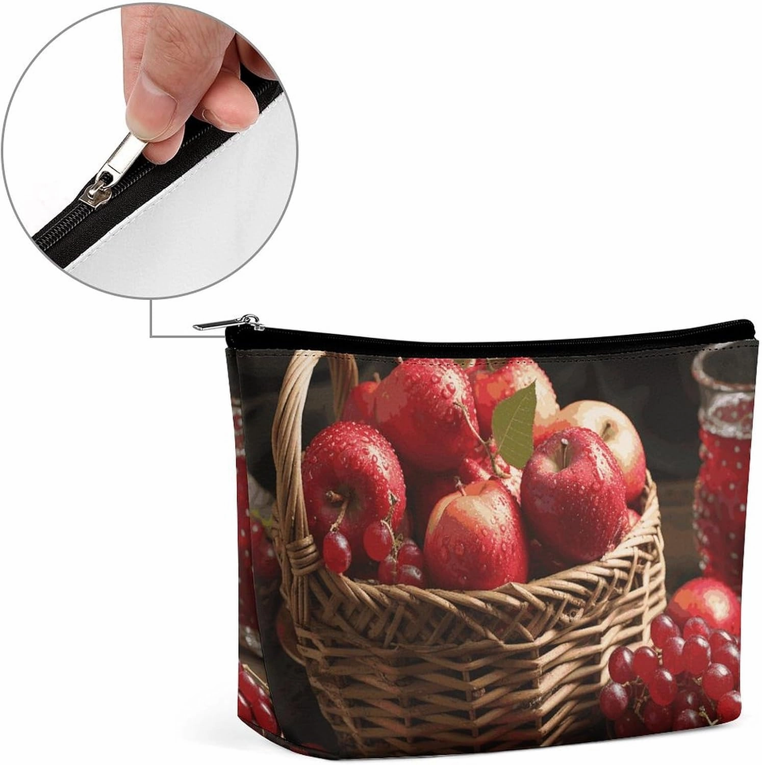 Portable Small Cosmetic Bag Cute Travel Makeup Bag Red Fruit in A Basket Waterproof Toiletry Bag for Women