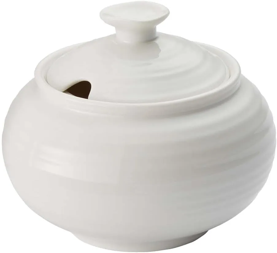 Portmeirion Sophie Conran White Covered Sugar Bowl | 11 Oz Sugar Container | Sugar Jar for Coffee Bar, Home, and Kitchen Countertop | Made from Fine Porcelain