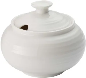 Portmeirion Sophie Conran White Covered Sugar Bowl | 11 Oz Sugar Container | Sugar Jar for Coffee Bar, Home, and Kitchen Countertop | Made from Fine Porcelain