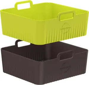 Premium 8.3inch 5QT Ninja AF141 Square Air Fryer Silicone Liners | 0.1inch Liner Thickness & 0.3mm high Silicone Lines on Base | Dishwasher Safe | Fits 6QT Cosori AirFryer | (2pcs)
