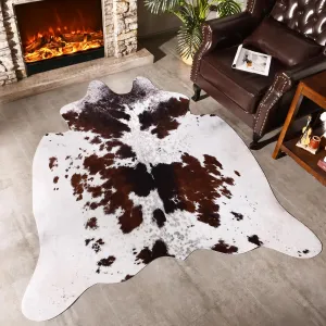 Premium Cowhide Rug, 5.2 x 6.2 Feet, Western Decor Faux Cowhide, Thickened Cow Print, For Bedroom, Living Room, Home Office Decor