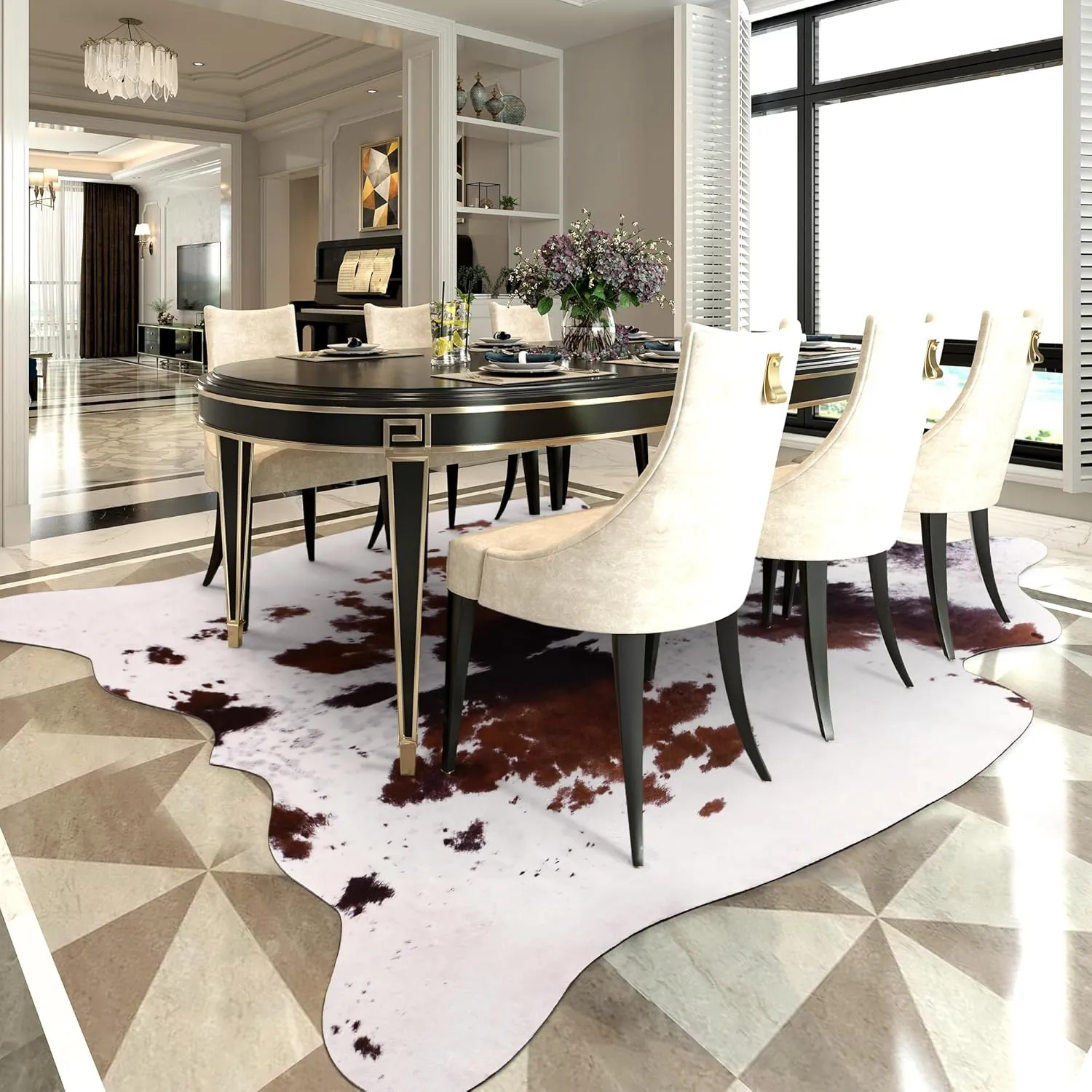 Premium Cowhide Rug, 5.2 x 6.2 Feet, Western Decor Faux Cowhide, Thickened Cow Print, For Bedroom, Living Room, Home Office Decor
