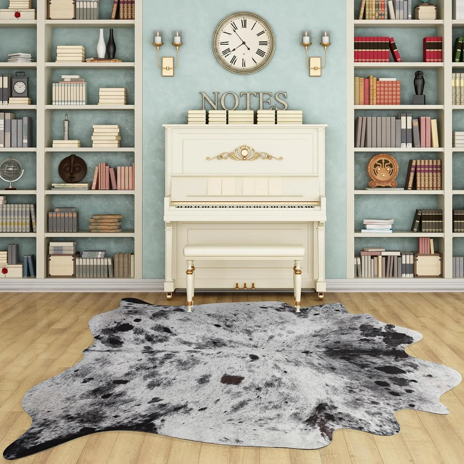 Premium Cowhide Rug, 5.2 x 6.2 Feet, Western Decor Faux Cowhide, Thickened Cow Print, For Bedroom, Living Room, Home Office Decor