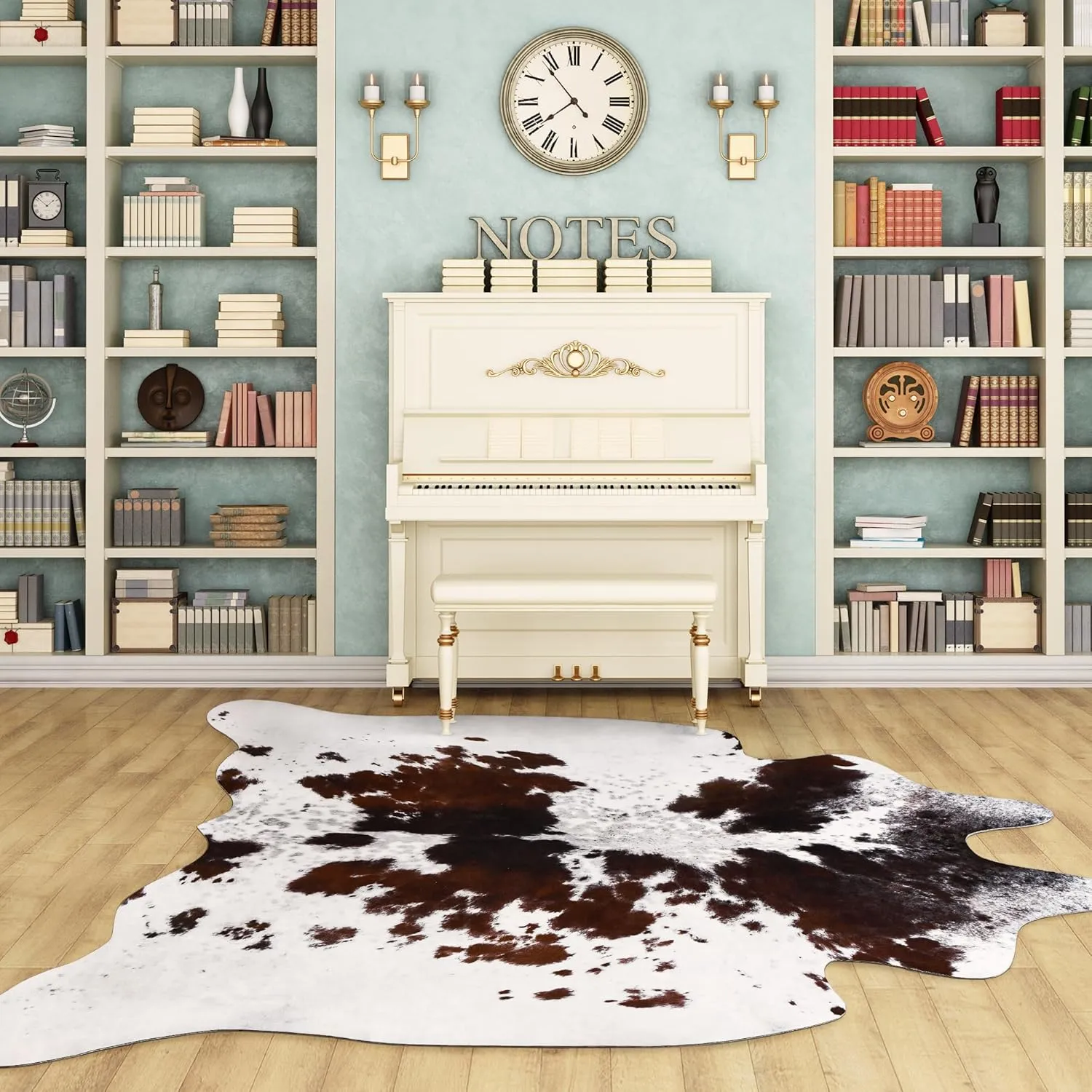 Premium Cowhide Rug, 5.2 x 6.2 Feet, Western Decor Faux Cowhide, Thickened Cow Print, For Bedroom, Living Room, Home Office Decor