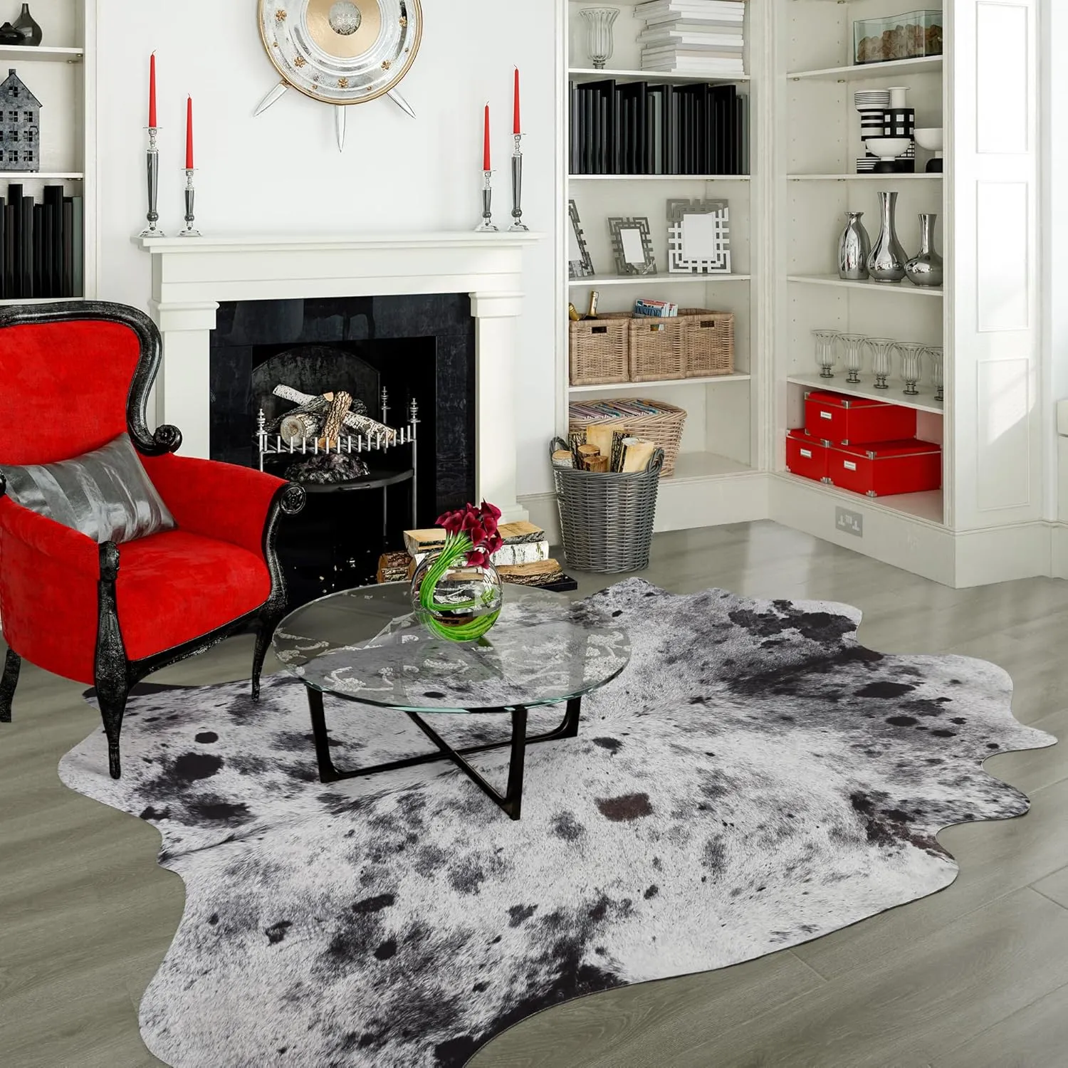 Premium Cowhide Rug, 5.2 x 6.2 Feet, Western Decor Faux Cowhide, Thickened Cow Print, For Bedroom, Living Room, Home Office Decor